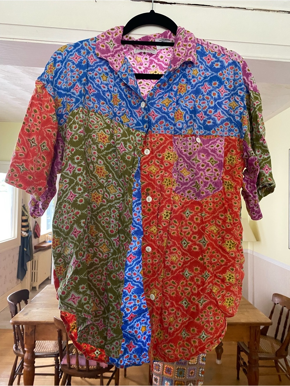 Vintage Passports Colorblock Floral Patchwork Button-Down Shirt